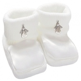 Baby White Satin Silver Angel Christening Booties